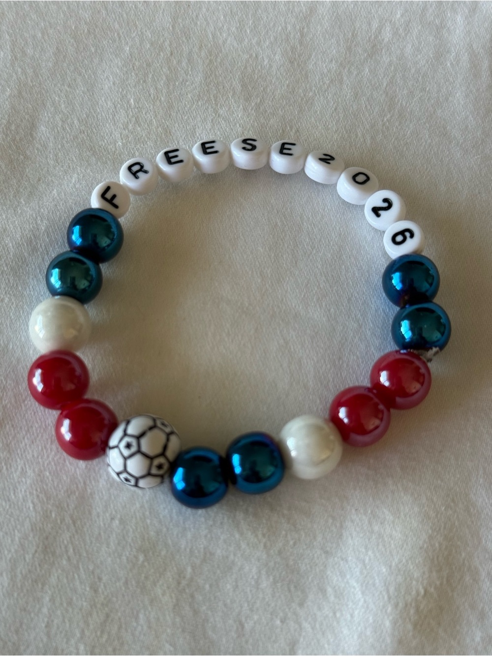 Freece Personalized Soccer Beaded Bracelet - Red, Blue & White